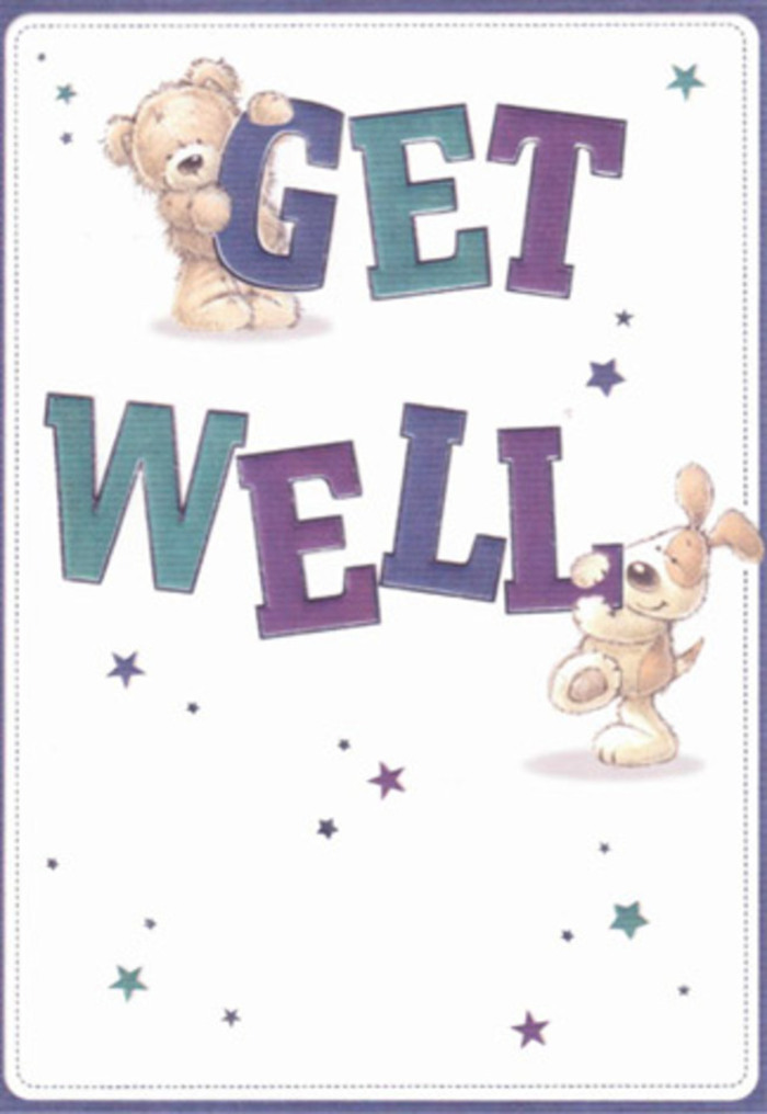 Rich with gentle encouragement, this uplifting get well card is a visual embrace-a comforting gesture as heartfelt as a bouquet hand-delivered across Stepney. The friendly illustrations anchor the composition: a plush bear and floppy-eared pup, their fur drawn with such softness you can almost feel the downy touch-each character brimming with playful affection. Between them, bold, oversized lettering in shades of purple and aqua provides reassurance, the confident curves echoing the comforting rhythm of daily life on Ben Jonson Road. Dotted throughout are dancing stars, rendered in whimsical swirls of indigo, teal, and lavender, as if scattering good wishes and gentle hope with every shimmering point. There is a tangible quality to the art, as if the bear's soft paws or the puppy's velvety ear could be reached out and stroked. The mood is light and airy-perfect for lifting spirits on days when a loved one in Stepney may need a reminder they are cherished. Just as a carefully arranged bouquet weaves together textures, colours, and meanings, this cheerful card brings together playful art and thoughtful sentiment, making it an inspired pairing with a floral delivery to any doorstep or bedside in the neighbourhood.