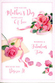 The image shows a tender, feminine Mother's Day card whose entire design is centred on the quiet beauty of pink roses and the emotions they carry. A main bouquet of roses, painted with exquisite attention to detail, rests slightly off-centre; the blooms are full and layered, each petal shaded from the lightest blush to a deeper, romantic pink. The petals curl gently, suggesting softness and a velvety texture, as though the roses had just been arranged by a local Stepney florist and carefully laid down for a photograph. Scattered loosely around this bouquet are individual petals, casually yet artfully placed across the pale, almost white background. These petals create a sense of movement, like the soft trail left behind as you walk down a quiet Stepney side street on a breezy spring morning. A slim pastel ribbon winds among the roses, its delicate twists and loops adding a celebratory note without overwhelming the gentle palette. Across the top and centre of the card, elegant, flowing script spells out a heartfelt Mother's Day message, the style of lettering evoking hand-written notes and lovingly penned cards exchanged in family homes around Stepney and Limehouse. The mood of the image is calm, intimate, and appreciative, enhanced by soft, even lighting that casts only the faintest shadows and keeps the focus on the interplay between text and florals. Overall, the card feels like a quiet embrace translated into flowers and words, ideal to accompany a fresh bouquet delivered locally for Mother's Day, whether to a flat near Stepney Green or a townhouse tucked off Mile End Road.